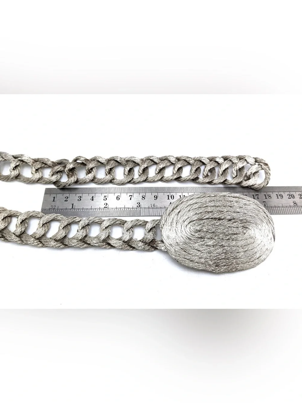 Vtg 70s 80s Greek Woven Wire Chain Belt Silver Tone Adjustable S M L